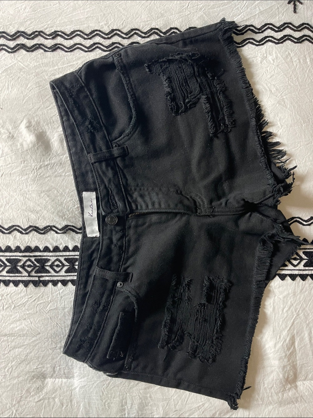 KanCan Black Distressed Denim Shorts - Frayed Hem